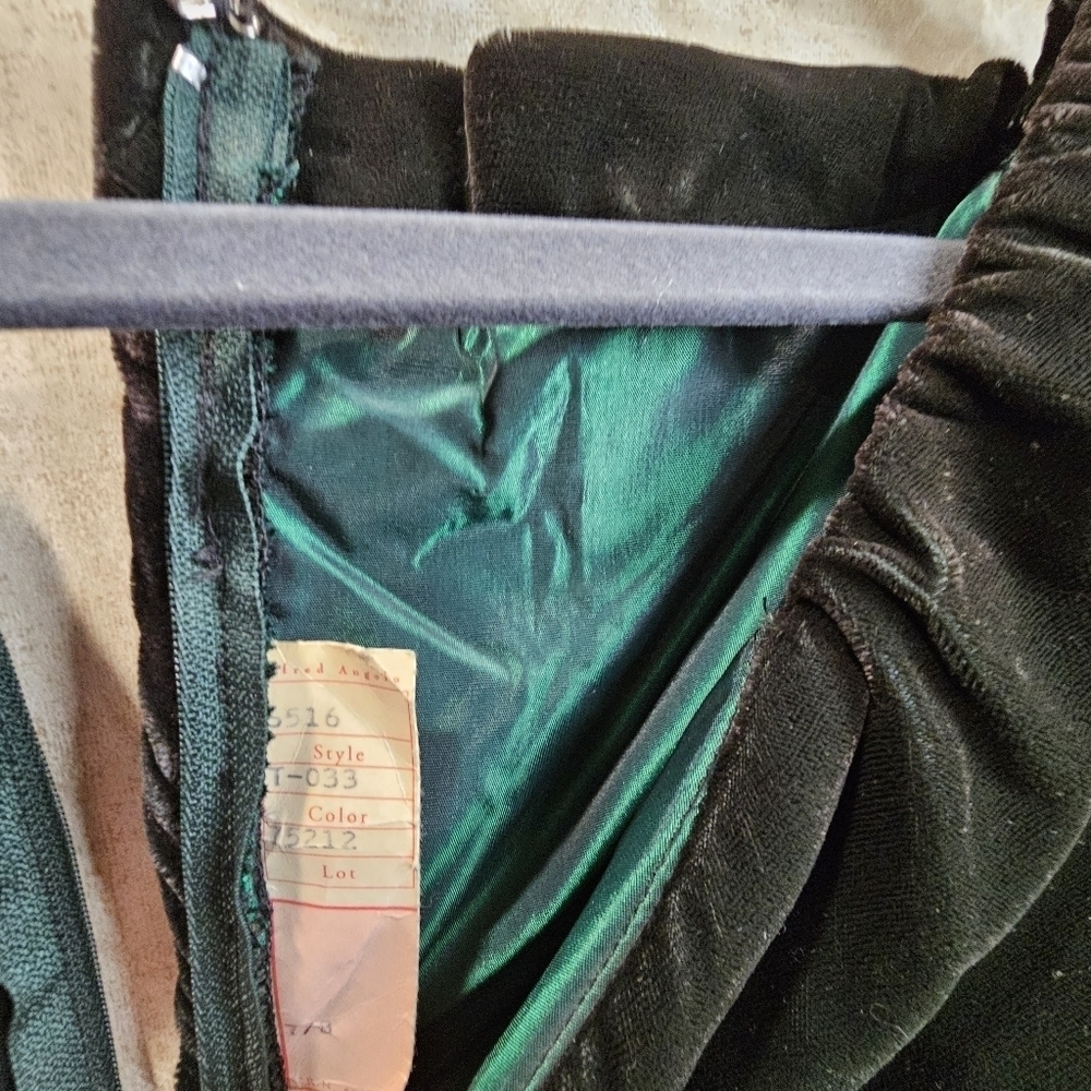 80's Alfred Angelo Emerald Green Velvet Taffeta Maxi Dress - Picture 7 of 7